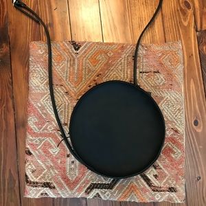 Black round purse genuine leather crossbody